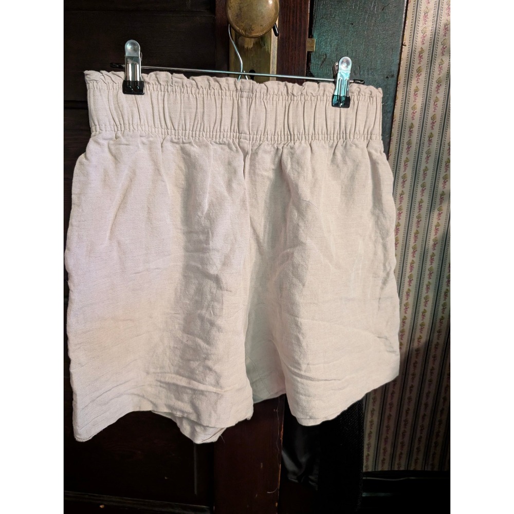 H&M Linen Blend High Waisted Paperbag Shorts Beige Oatmeal Womens Small
